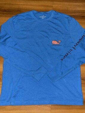 Mens Vineyard Vines Football Whale Long Sleeve Crewneck T-Shirt